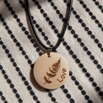 Necklace with Wooden Engraved Pendant
