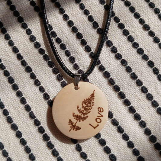 Necklace with Wooden Engraved Pendant