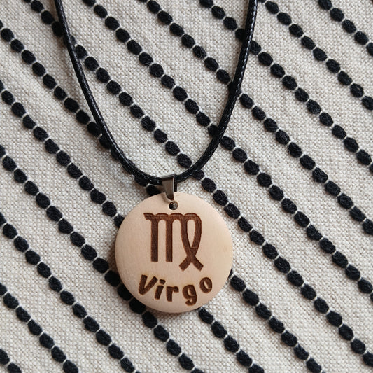 NECKLACE WITH WOODEN ENGRAVED PENDANT 12 HOROSCOPES