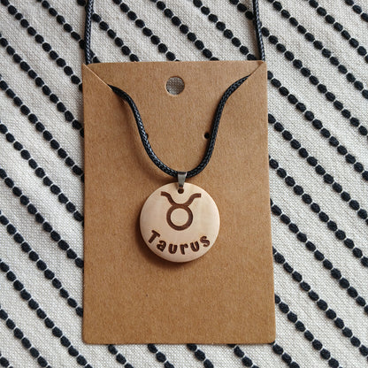 NECKLACE WITH WOODEN ENGRAVED PENDANT 12 HOROSCOPES