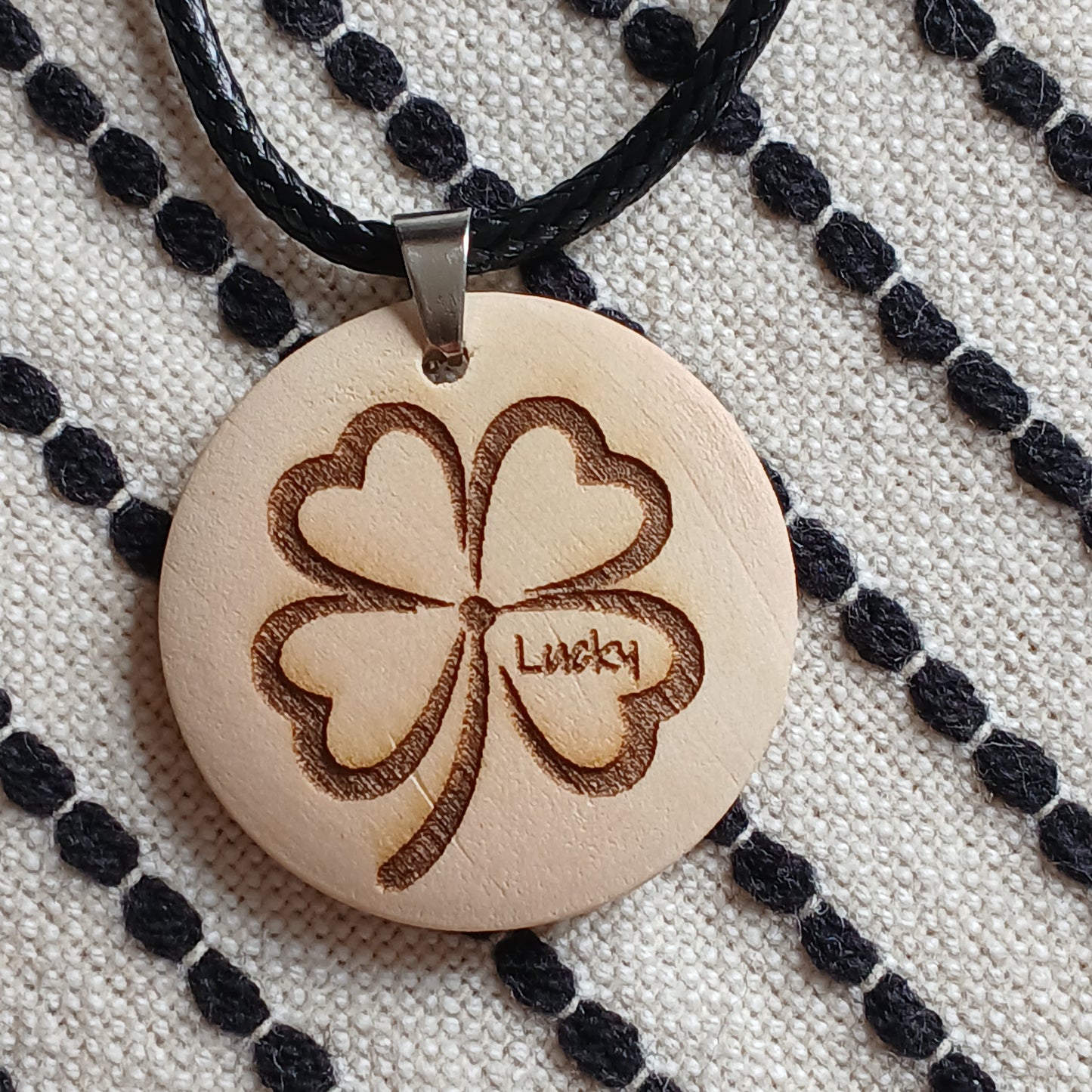 Necklace with Wooden Engraved Pendant