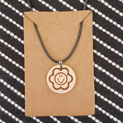 Necklace with Wooden Engraved Pendant