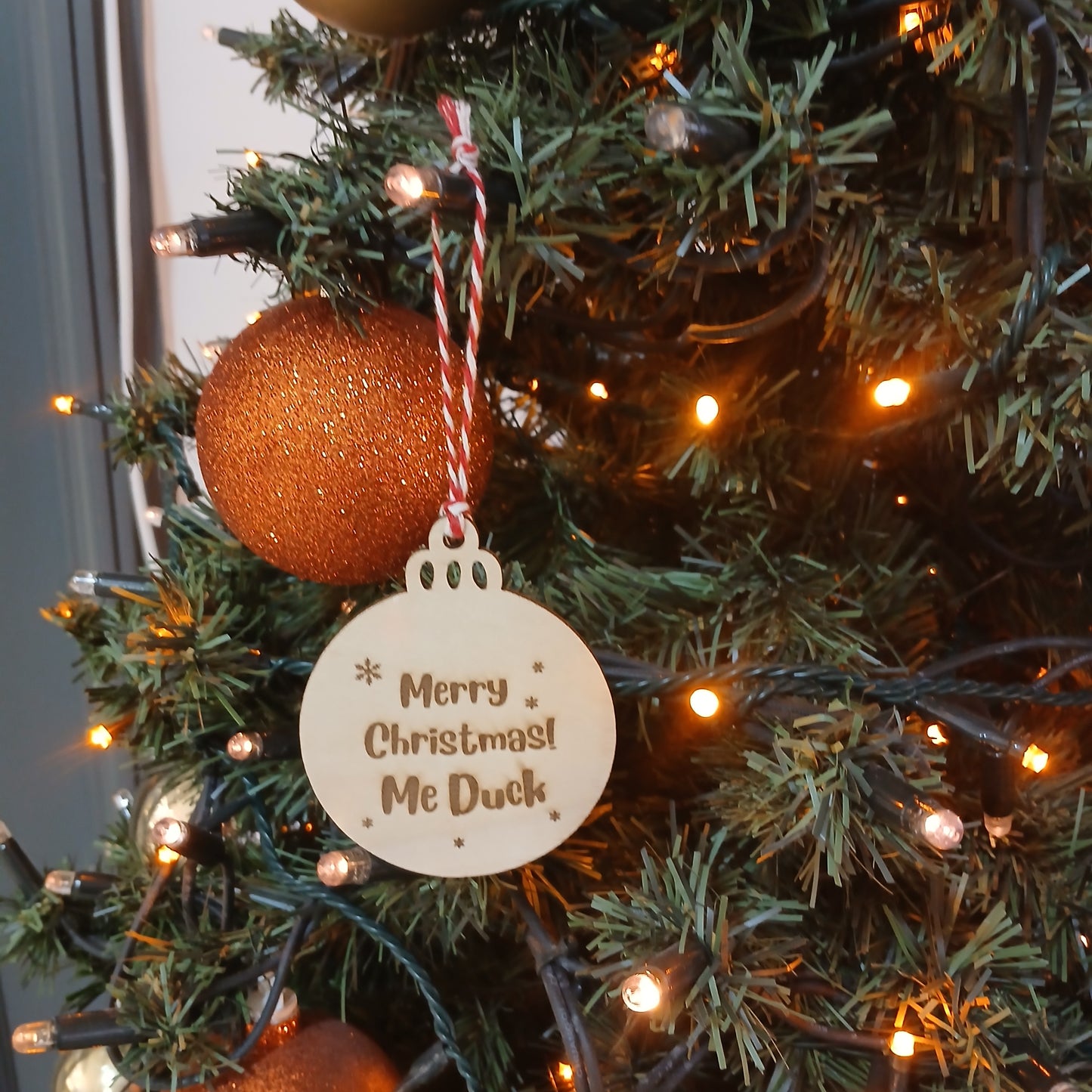 Merry Christmas Me Duck Wooden Christmas Tree Decoration