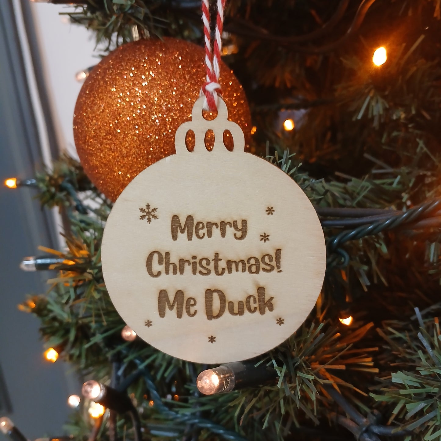 Merry Christmas Me Duck Wooden Christmas Tree Decoration
