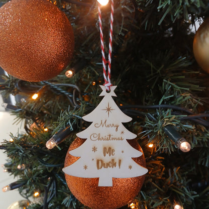 Merry Christmas Me Duck Wooden Christmas Tree Decoration
