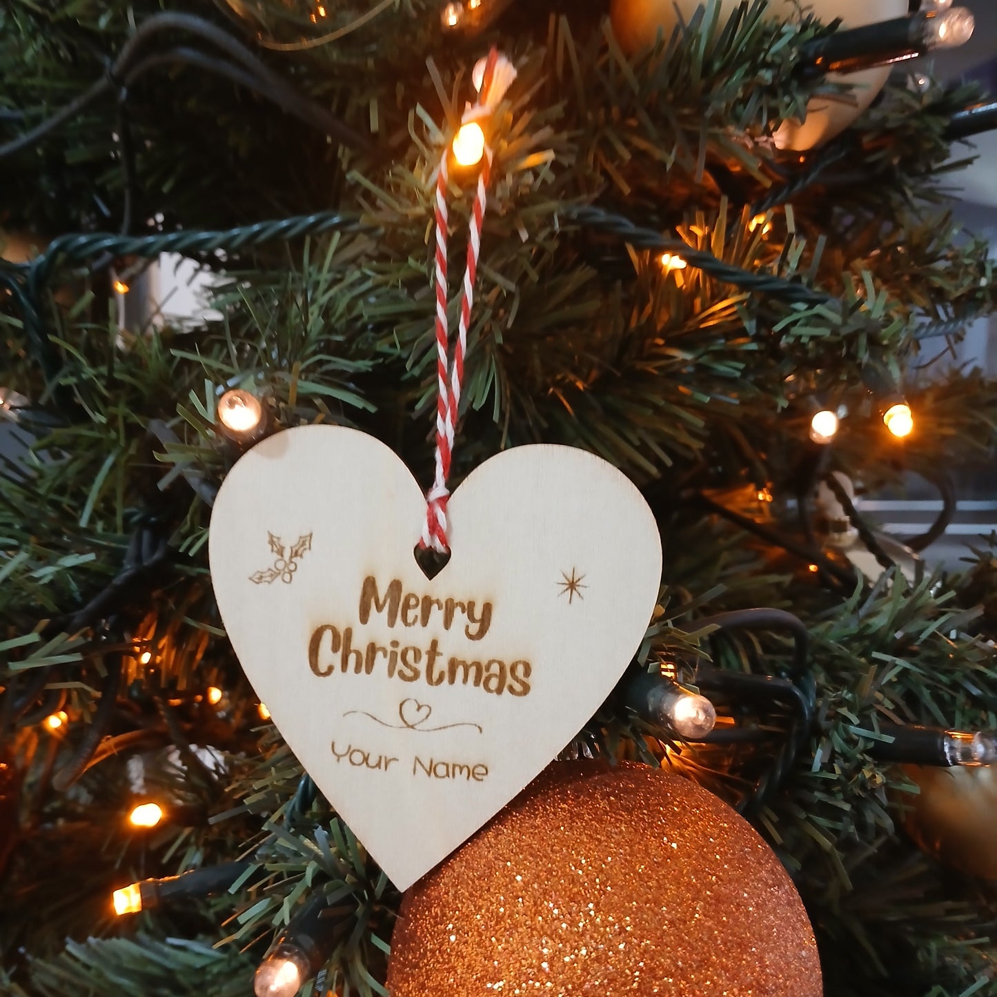 Personalised Wooden Christmas Tree Decoration Heart Shape Merry Christmas