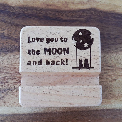 Love You to the Moon and Back 2 Cats Thanks for Everything Wooden Mobile Phone Stand Holder