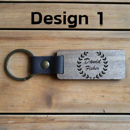 Personalised  Rectangular Key Ring with Leather Strap