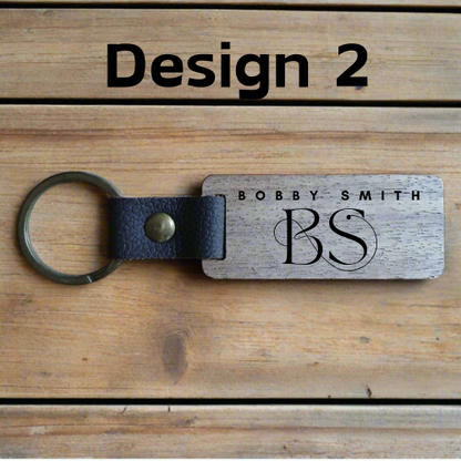 Personalised  Rectangular Key Ring with Leather Strap