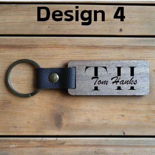 Personalised  Rectangular Key Ring with Leather Strap