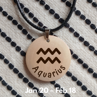 NECKLACE WITH WOODEN ENGRAVED PENDANT 12 HOROSCOPES