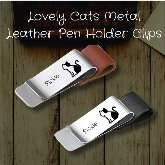 Personalised Lovely Cats Metal Leather Pen Holder Clips