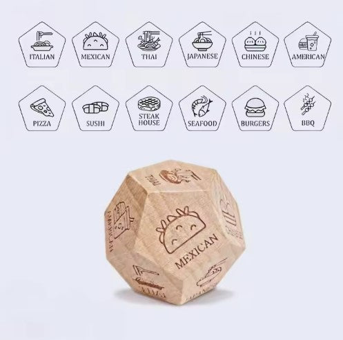 Food Decision Dice Game – Fun Wooden Dinner Decider for Families, Couples &amp; Friends