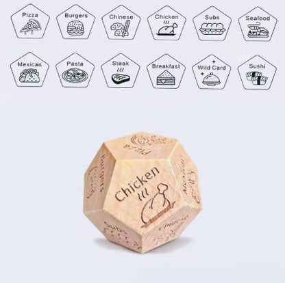 Food Decision Dice Game – Fun Wooden Dinner Decider for Families, Couples &amp; Friends