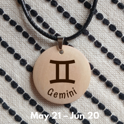 NECKLACE WITH WOODEN ENGRAVED PENDANT 12 HOROSCOPES