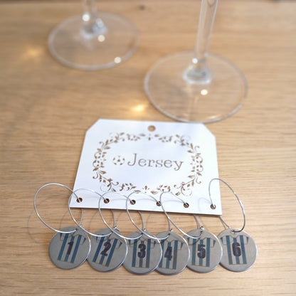 Wine Glass Identifier Set - "Blue Striped Jersey" Series