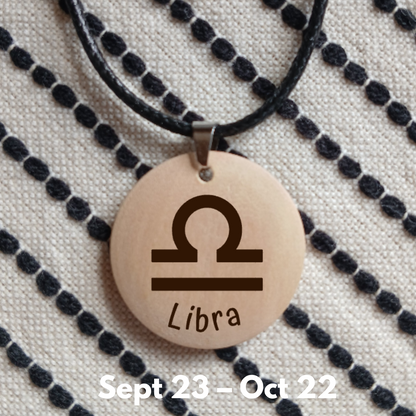 NECKLACE WITH WOODEN ENGRAVED PENDANT 12 HOROSCOPES