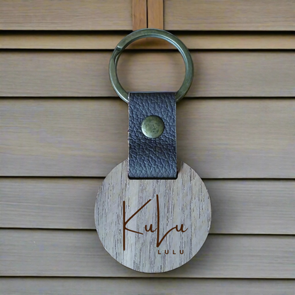 Personalised Circular Key Ring with Leather Strap