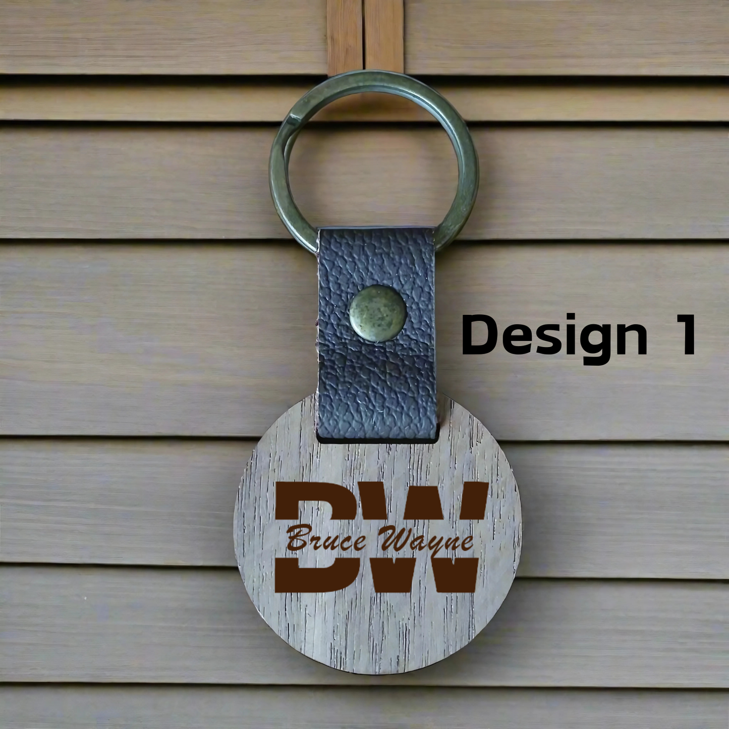 Personalised Circular Key Ring with Leather Strap
