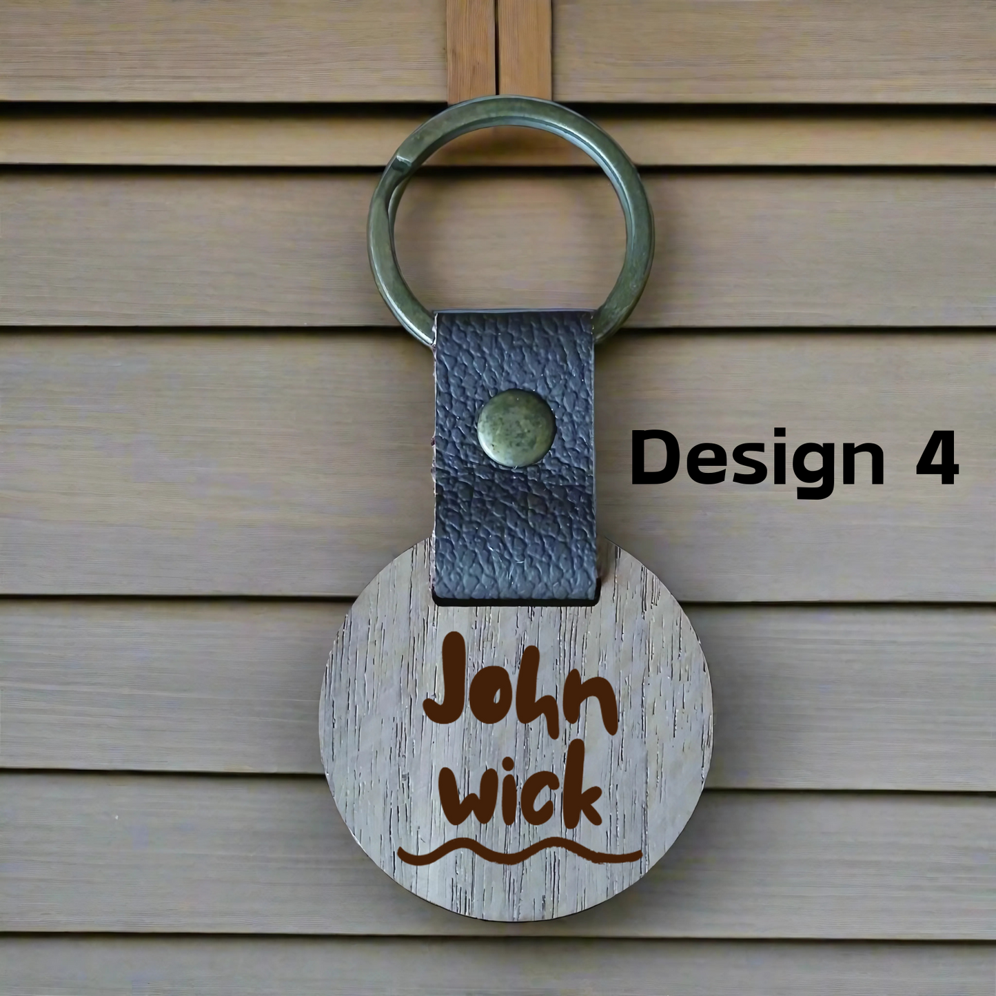 Personalised Circular Key Ring with Leather Strap