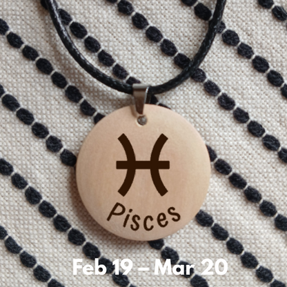 NECKLACE WITH WOODEN ENGRAVED PENDANT 12 HOROSCOPES