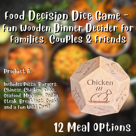 Food Decision Dice Game – Fun Wooden Dinner Decider for Families, Couples &amp; Friends
