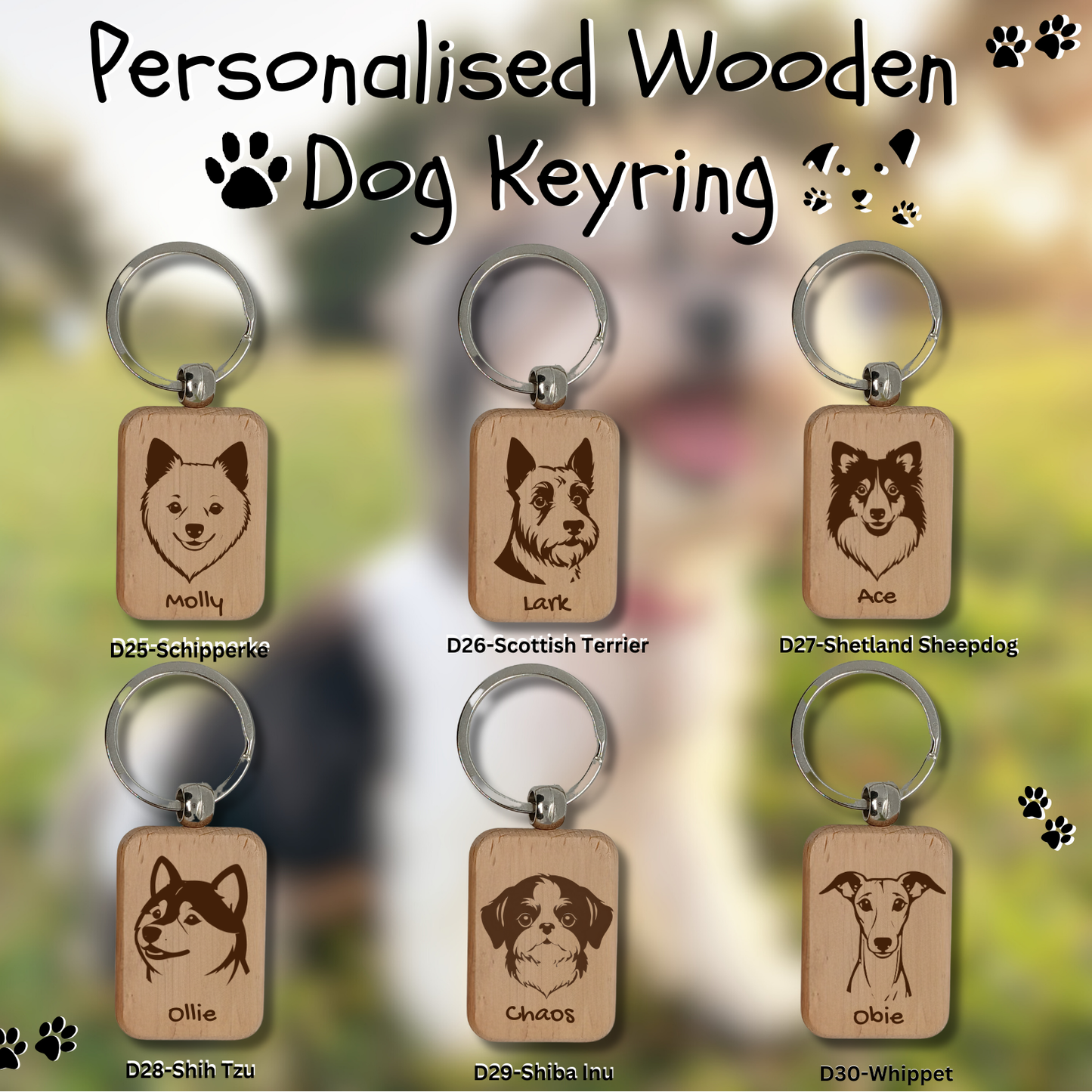 Personalised Wooden Dog Key Ring