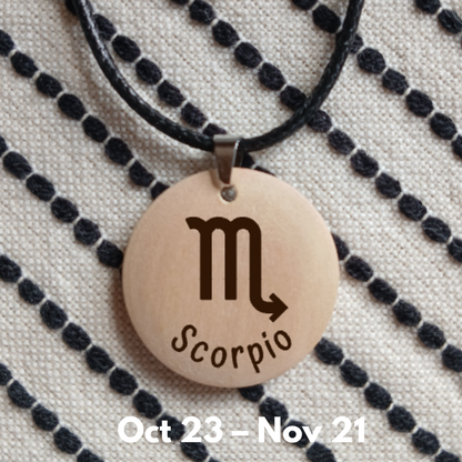 NECKLACE WITH WOODEN ENGRAVED PENDANT 12 HOROSCOPES