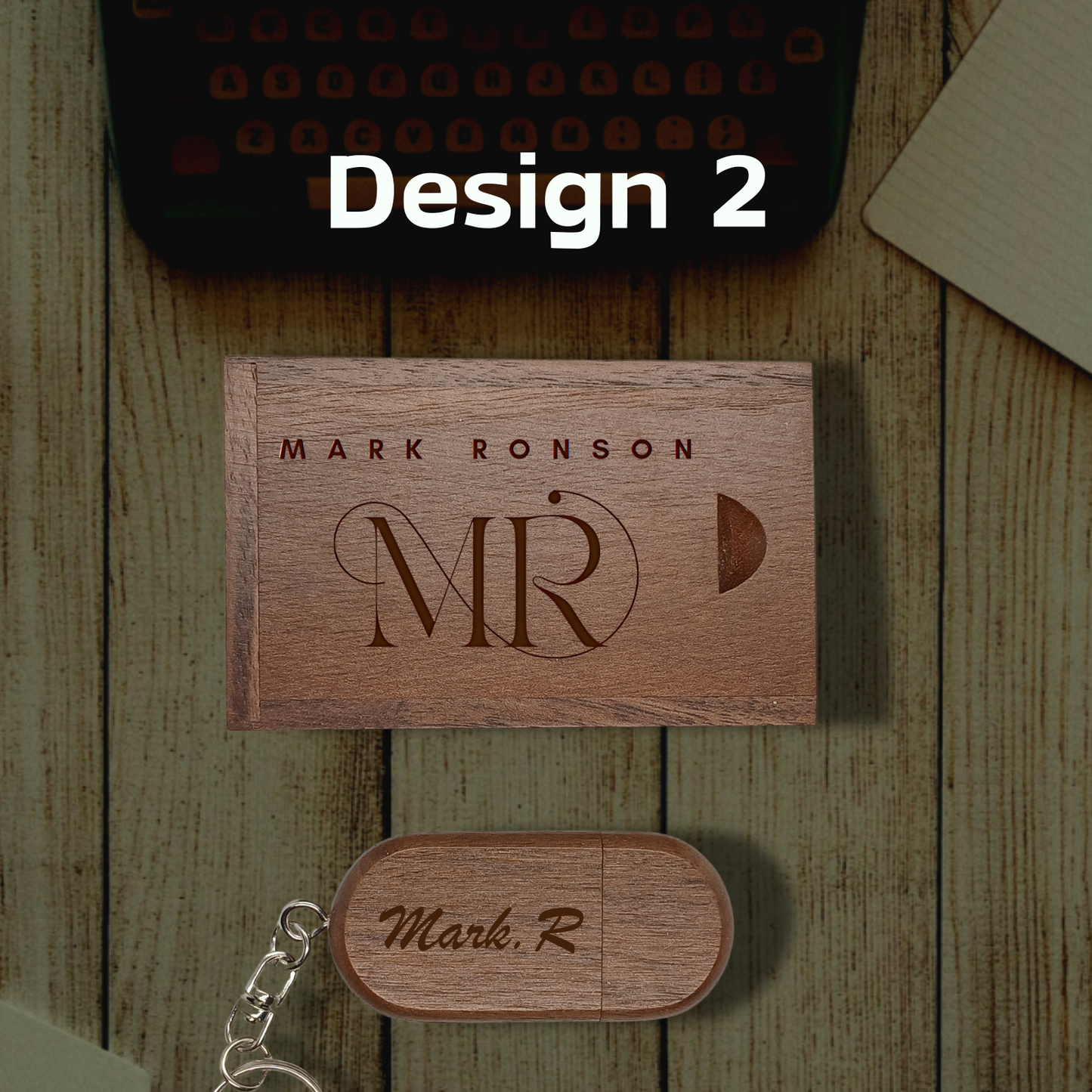 Personalised wooden USB Memory Stick Key Ring with box