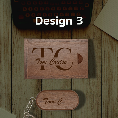 Personalised wooden USB Memory Stick Key Ring with box