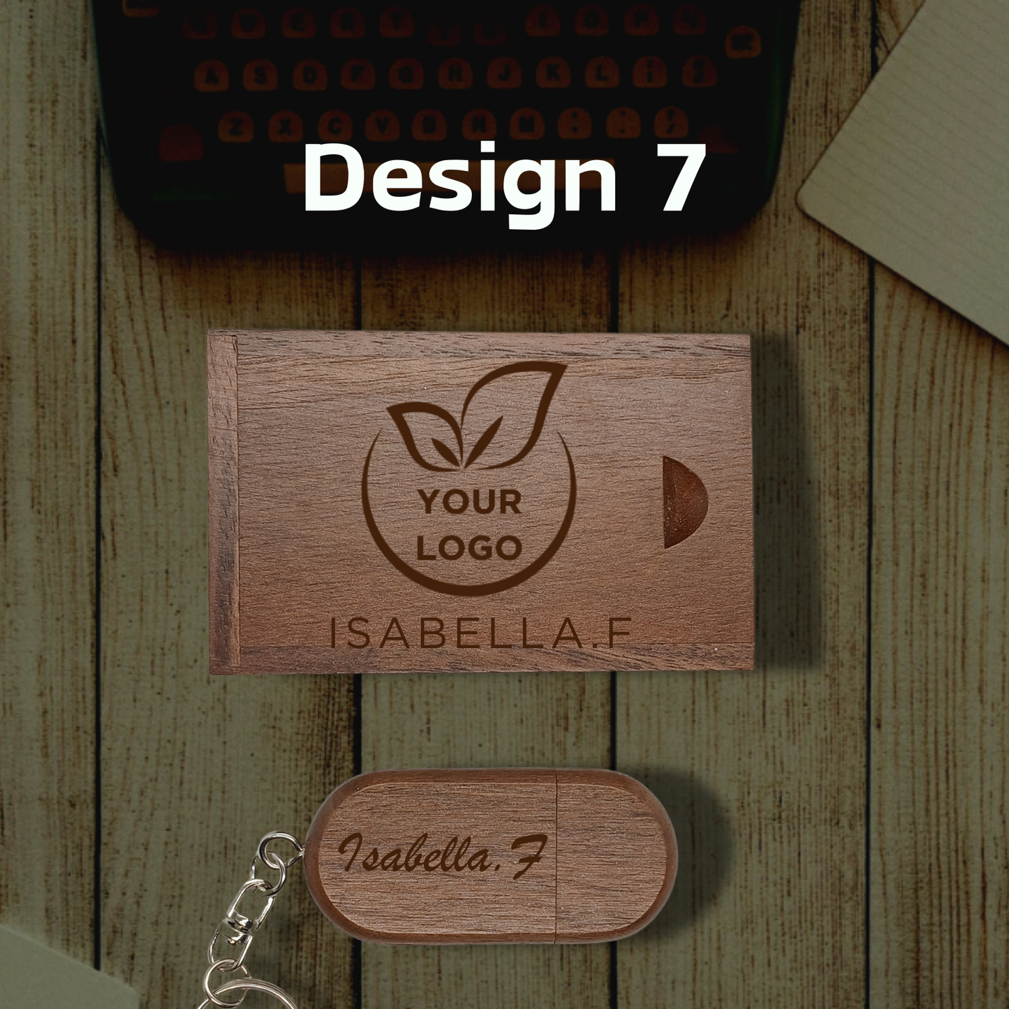 Personalised wooden USB Memory Stick Key Ring with box