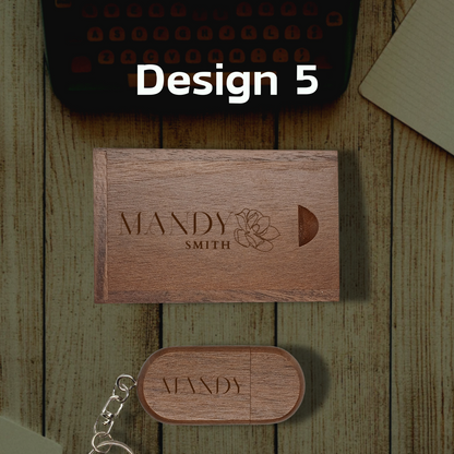 Personalised wooden USB Memory Stick Key Ring with box