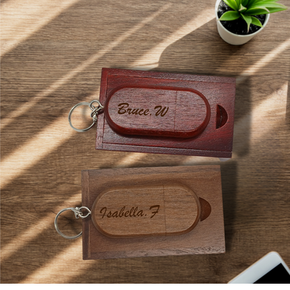 Personalised wooden USB Memory Stick Key Ring with box