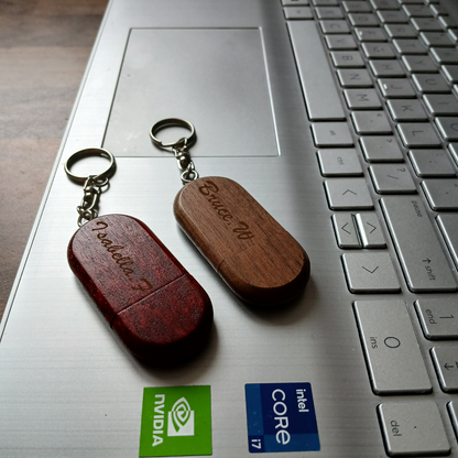 Personalised wooden USB Memory Stick Key Ring with box